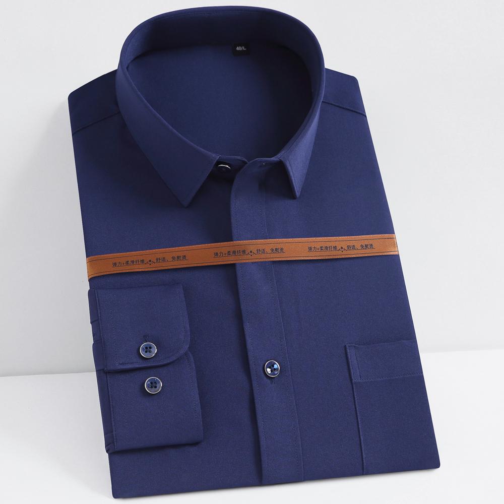 Men's Wrinkle Free 4 Way Stretch Dress Shirts with Pocket Business Regular Fit Solid Long Sleeve Button Up Shirt Wedding Dating