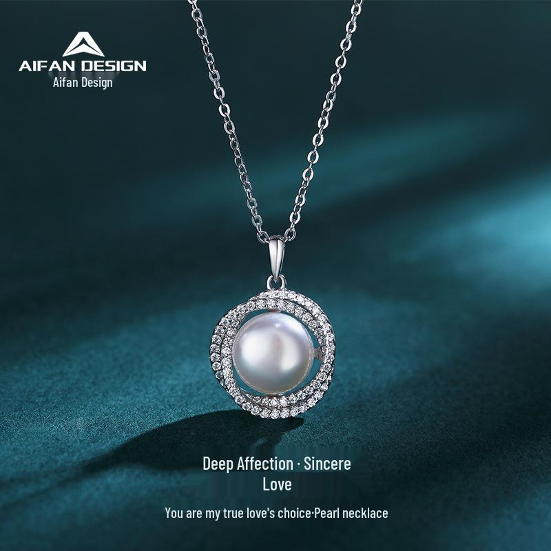 Elegant S925 Sterling Silver & Freshwater Pearl Pendant Necklace for Women - High-End Clavicle Chain with Full Diamond Detail