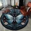 1pc Round Polyester Butterfly Rug - Non-Slip 3D Vintage Blue Art Deco Style Area Rug for Living Room, Bedroom - Crystal Velvet