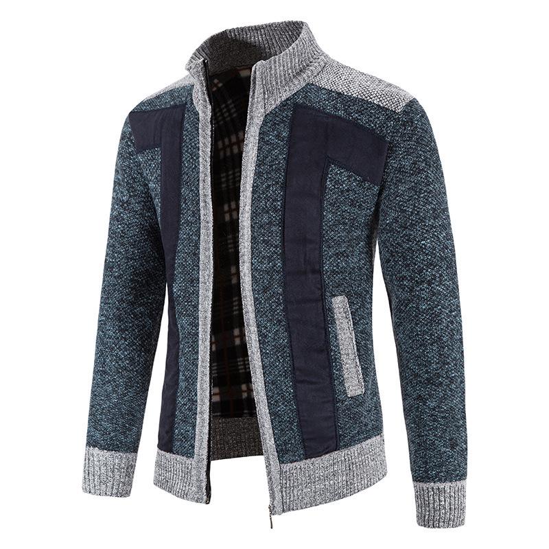 Men's Plus Velvet Thickened Stand Collar Cardigan Zipper Sweater - Autumn/Winter Warm Loose Knitwear