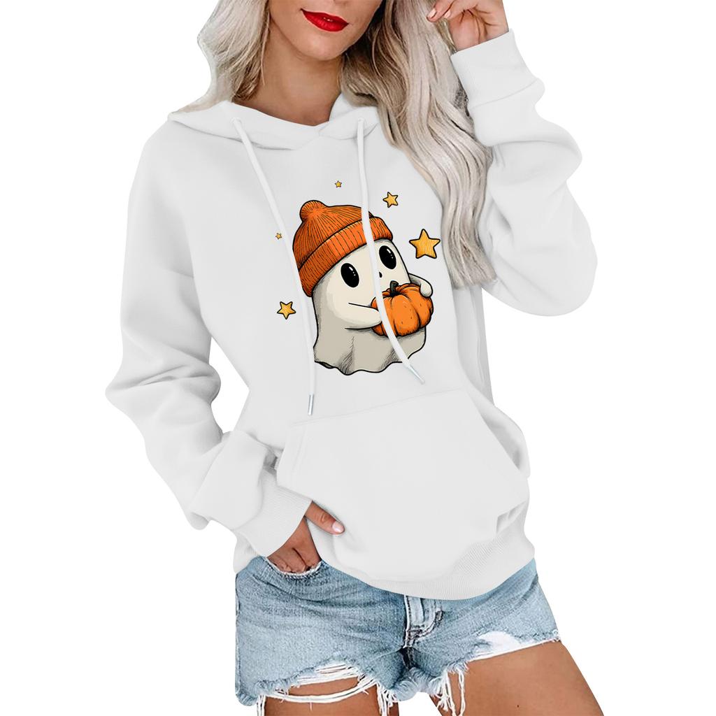 Women's Fashionable, Casual, Comfortable Round-neck, Hooded, Long-sleeved, Halloween-print Warm Sweater