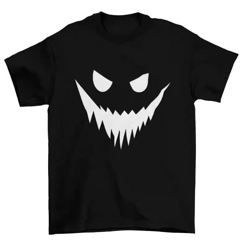 

Street Style Dark Smiling Face Print Trend Summer Pure Cotton Shortsleeved Tshirt for Men High Street Loose Casual Top Trendy 4XL