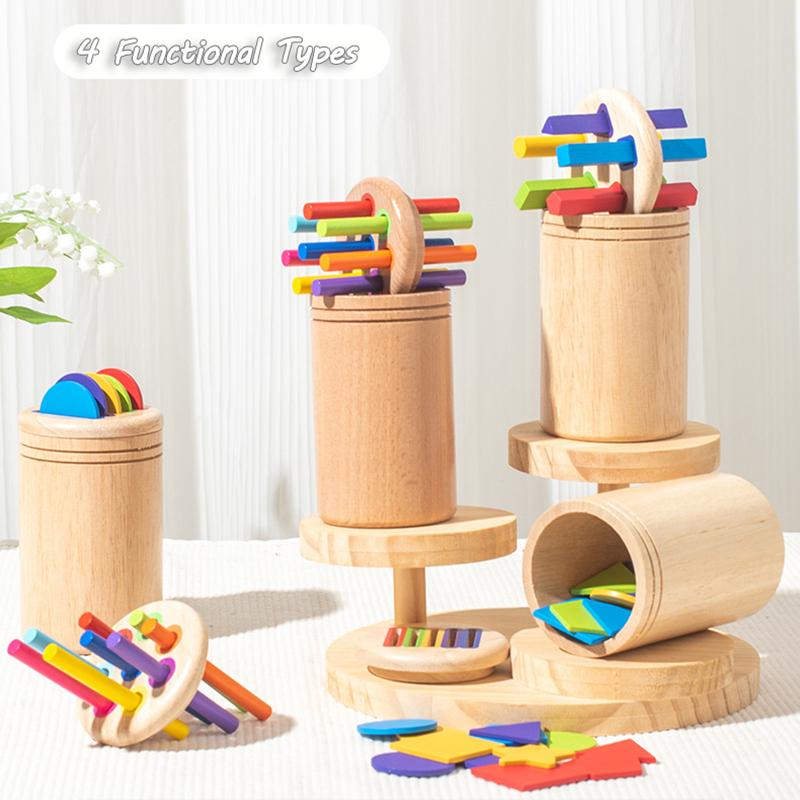 Baby Sinnesspiel Montessori Spielzeug Farbe Form Sortierbox Objektpermanenz Münzstab Parish Kinder Frühe pädagogische Holzspielzeuge
