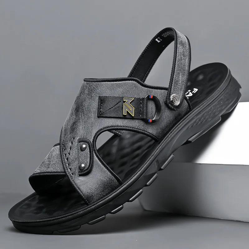 Sommer Neue Herrenschuhe Ledersandalen Mode Lässige Pantoffelschuhe Junger Mann Coole Strandschuhe
