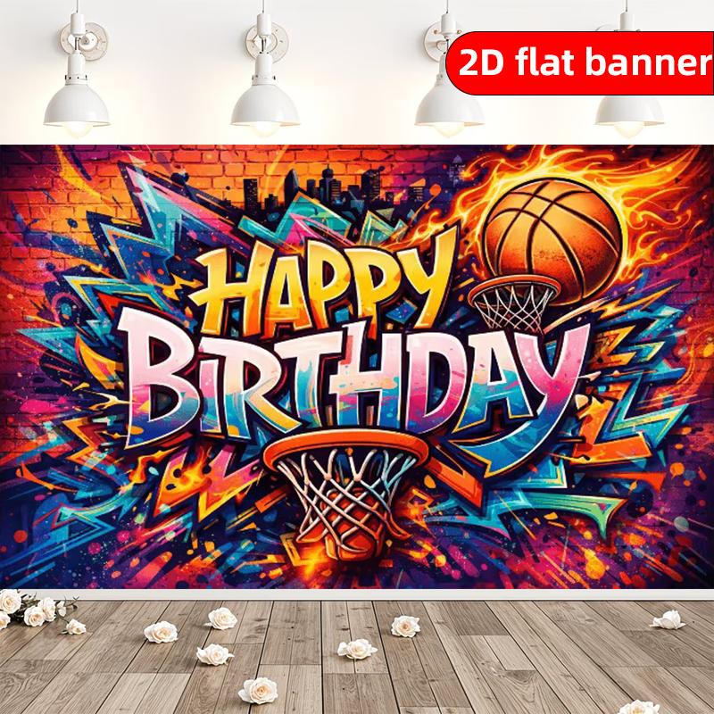2D flat banner polyester basketball themed graffiti style party banner holiday party decoration background cloth 100x150cm