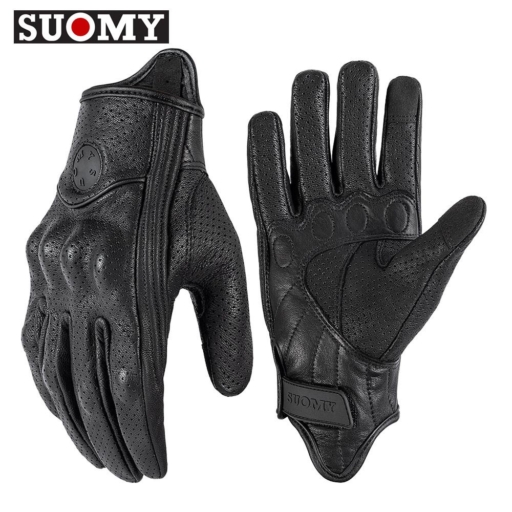 

SUOMY Ретро Черные Кожаные Мотоциклетные Перчатки Мужские Женские Перфорированные Дышащие Мотоциклетные Гоночные Перчатки Винтажные Кожаные Мото Перчатки XL