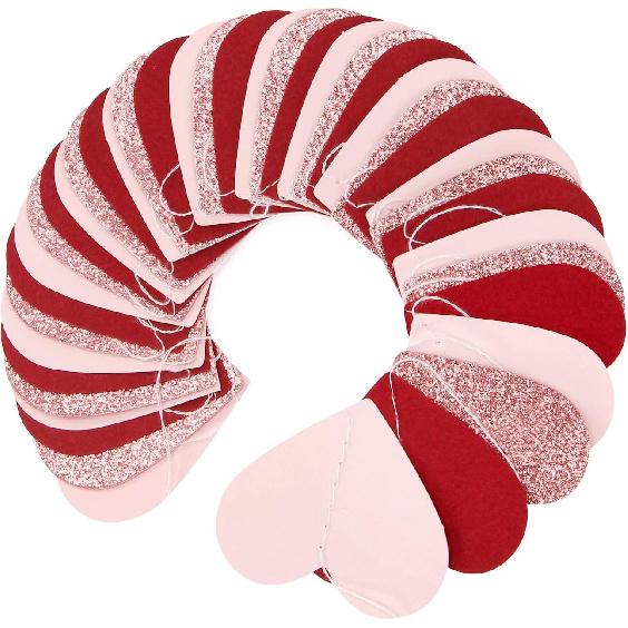 Rose-Gold Pink Burgundy-Red Party-Decorations Garland - 52Ft Heart Paper Streamers Banner, Valentines Mothers Day Bachelorette Bridal Shower