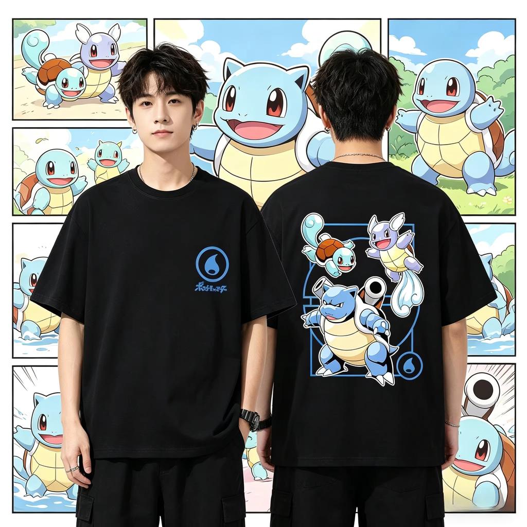 Anime Pokemon Squirtle Evolution Printed T-shirt Men's and Women's T-shirt Men's Tops Harajuku Y2K T-shirt 2026 Summer New Tee