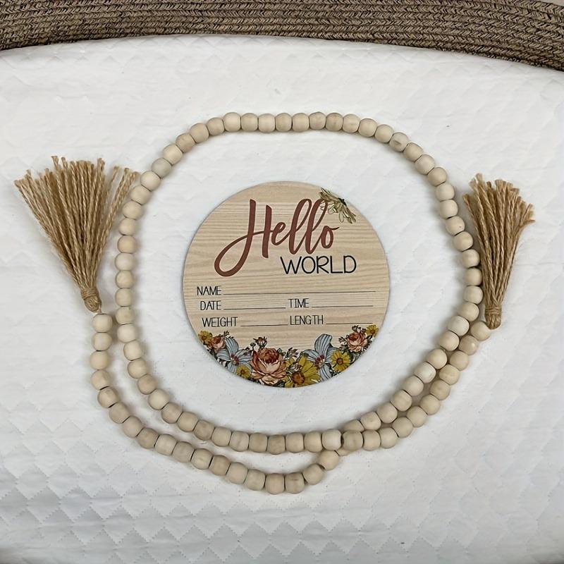 Träskylt för babymeddelande för nyfödd baby HELLO WORLD Floral Design Babyshowerpresent Könsavslöjande Graviditetsmeddelande