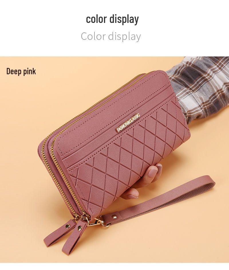 Portofel plic lung versatil pentru femei - Fermoar dublu, Capacitate mare, Suport multifuncțional pentru monede și carduri