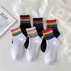 3 Pairs Rainbow Cotton Socks Women High Quality Cotton Socks Street Ins Fashion Stripe Stacked Mid Tube Sports Sokken