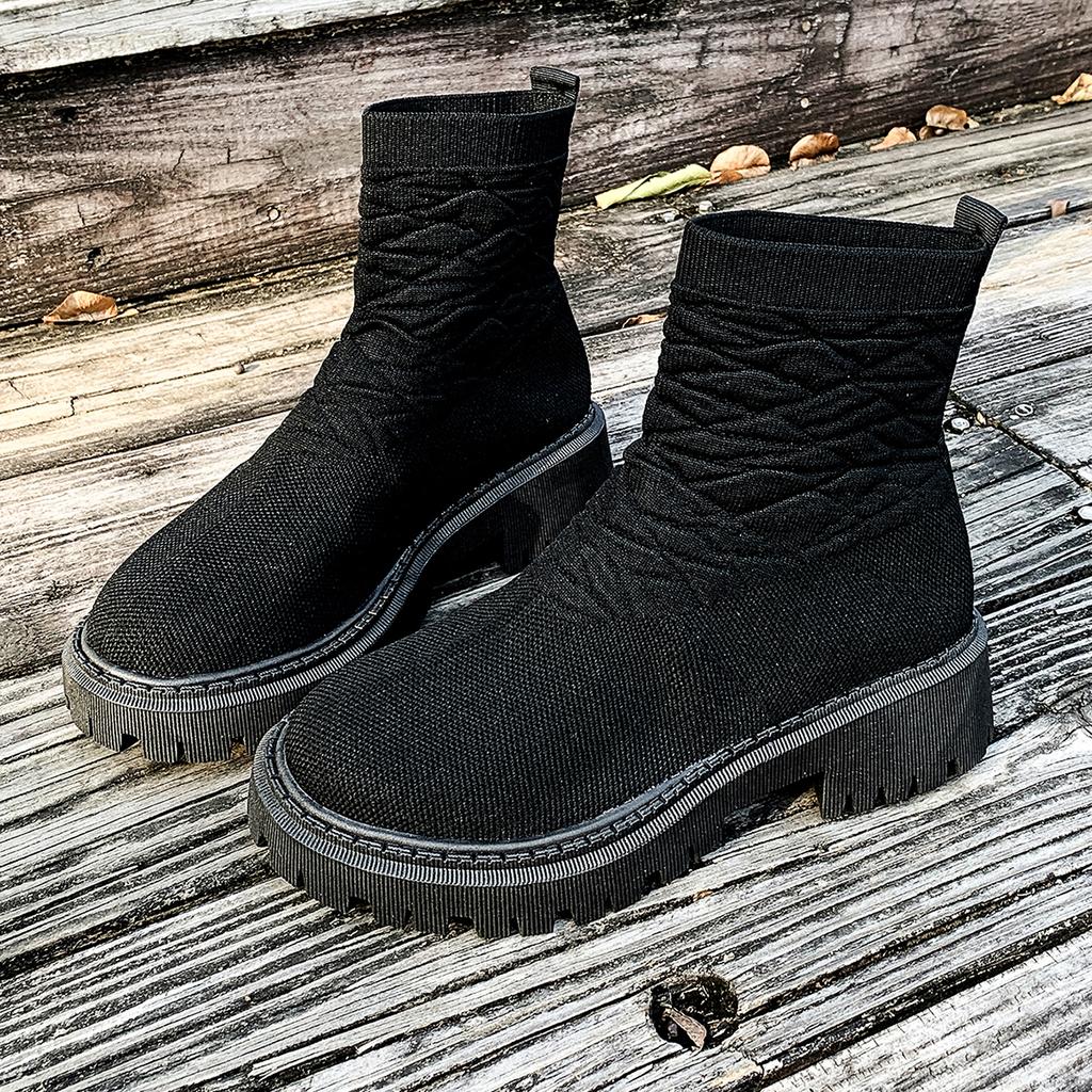 Mode Damen Socken Schuhe 2025 Frühling Herbst Neue Mode Atmungsaktiv Lässig Keilabsatz Plateau Stiefeletten Zapatos De Mujer Goth Stiefel