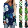 Women's Fashionable Casual Long-Sleeved St. Patrick's Day Print V-Neck Mid-Length Top