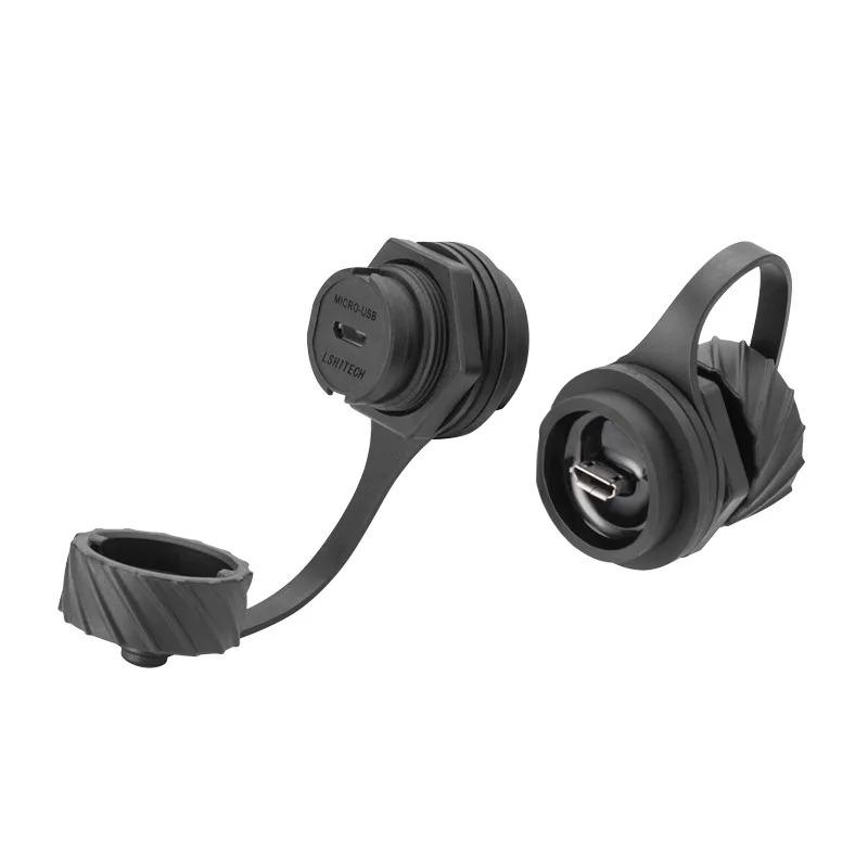 

LC20 Industrial Micro USB Connector Aviation Socket Male Female Data Charging Adapter Panel Mount plastic nut