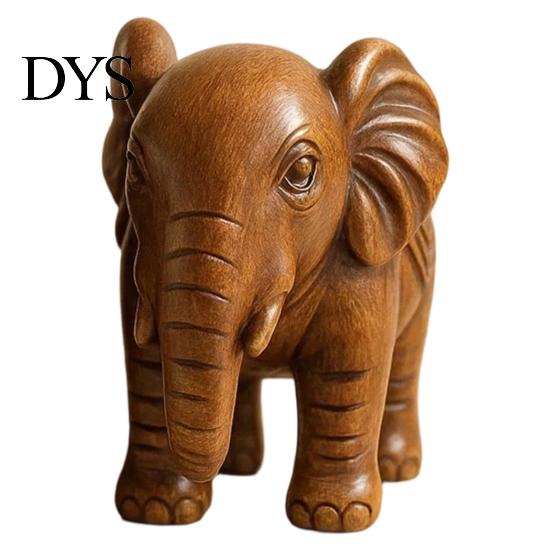 Versatile Shop Soft Furnishing Elephant Figurine Ornament, Resin Wood Grain Statue, Auspicious Realistic Imitation Rosewood Carving Animal Sculpture