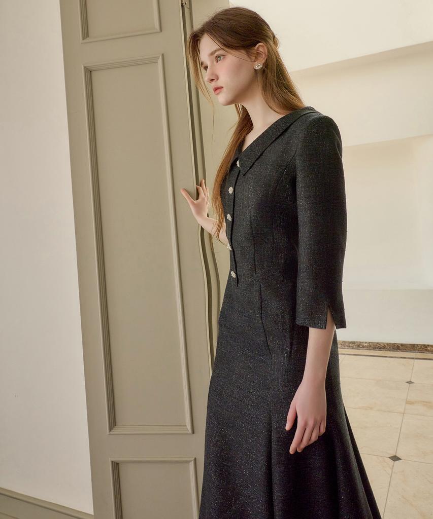 Julie And Kara 26Ss Calla140 Shebigins Atelier Tweed Dress Black