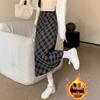 Retro Plaid Maillard Women's Slimming Velvet A-Line Skirt - Elegant Autumn/Winter Bodycon Style