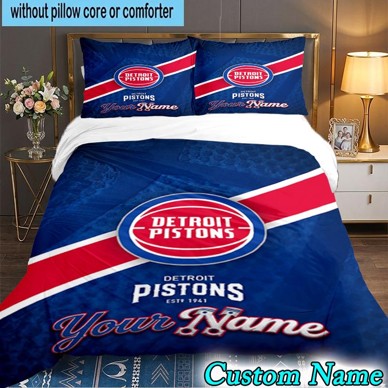 Custom Name 3PCS Detroit Basketball Art Bedding Set,Including  Duvet Cover And 2pcs Pillowcases Perfect for Bedroom,Dormitory,Fan Christmas Gift