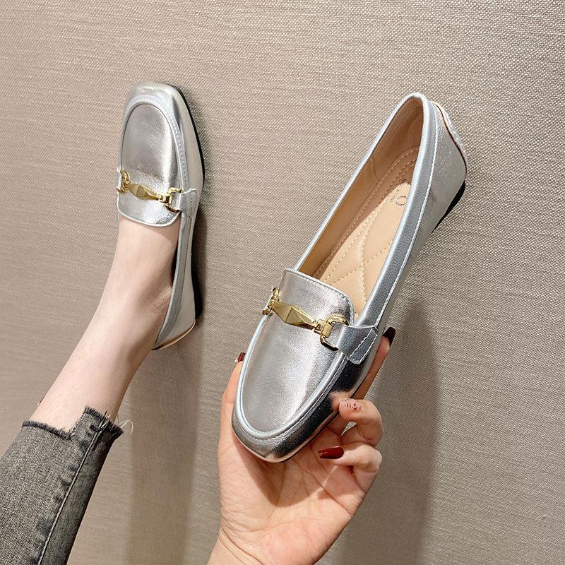 

Весенне-осенние туфли женские на плоской подошве мягкие модные брендовые офисные туфли женские черные золотые серебряные большие размеры 42 40 серебряный