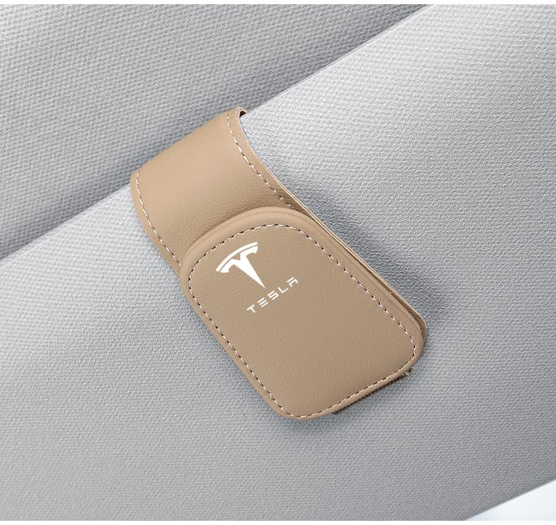 Tesla Car Glasses Holder Universal Sun Visor Clip Sunglasses Holder Microsoft Leather Eyeglasses Hanger Ticket Clip glasses