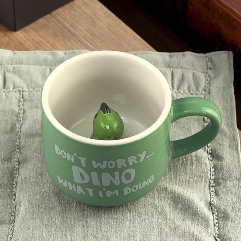 Cute Cartoon Dinosaur Ceramic Mug 300ml Green Coffee Cup With Handle Kids Adults Home Use