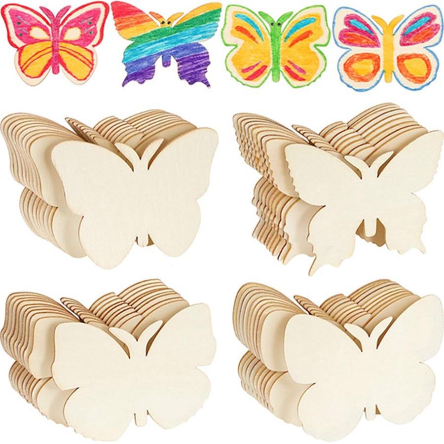 40-Piece DIY Unpolished Wooden Butterfly Set for Children's Day Painting