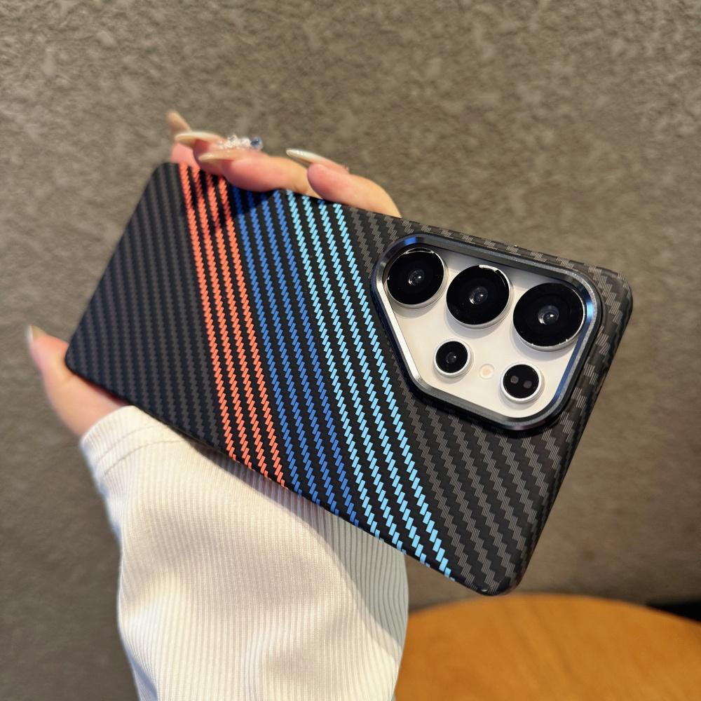 For Magsafe For Samsung S26 S25 S24 Ultra Plus Carbon Fiber Texture Phone Case Wireless Charge Alloy Lens Hard PC Points Cover
