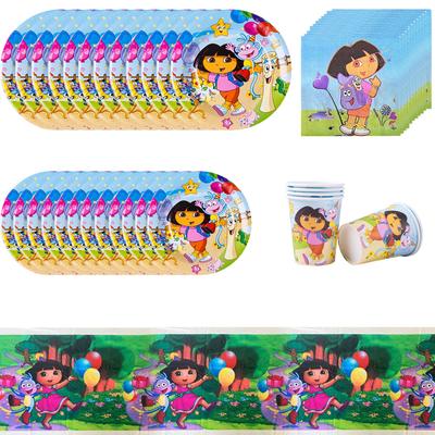 57pcs Dora the Explorer Party Supplies Include Plates, Cups, Napkins, TableCover
