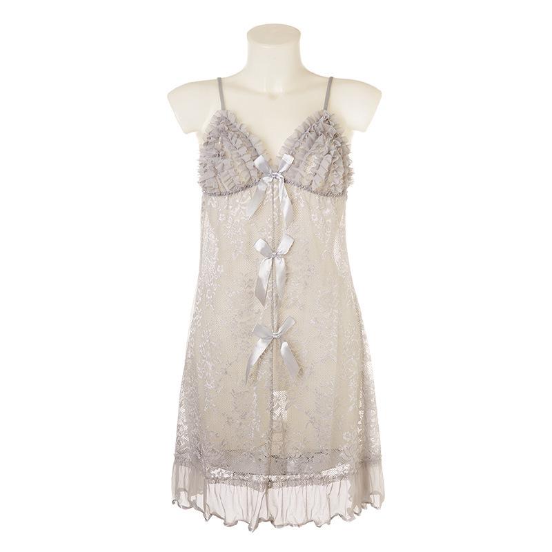 Plus Size Seductive Lingerie: Sexy Strappy See-Through Lace Nightgown One Size