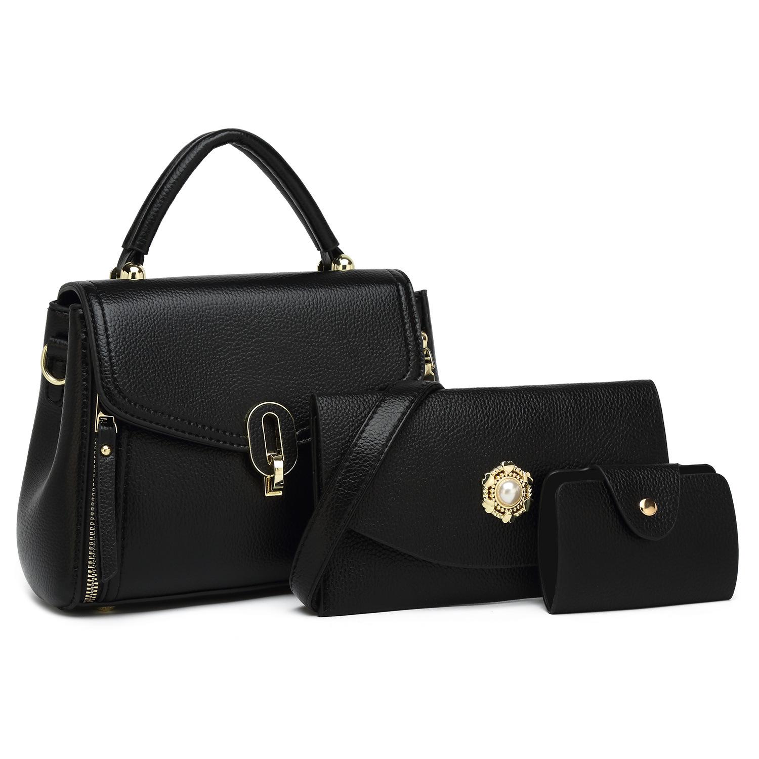 

Bag Women S Spring Multi-Piece Chinese Mother-In-Law Bag Fashion Solid Color Flip Shoulder Crossbody Bag чорний