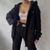 Damen Langarm Fleece Bedrucktes Kapuzensweatshirt und Lässige Hose Zweiteiliges Set