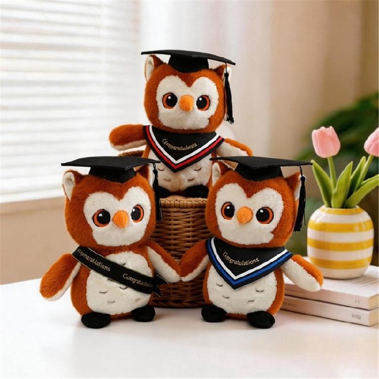 Plush Owl Toy with Doctor Hat Graduation Themed Accessory Unique Gift For Preschoolers Home Decoration
