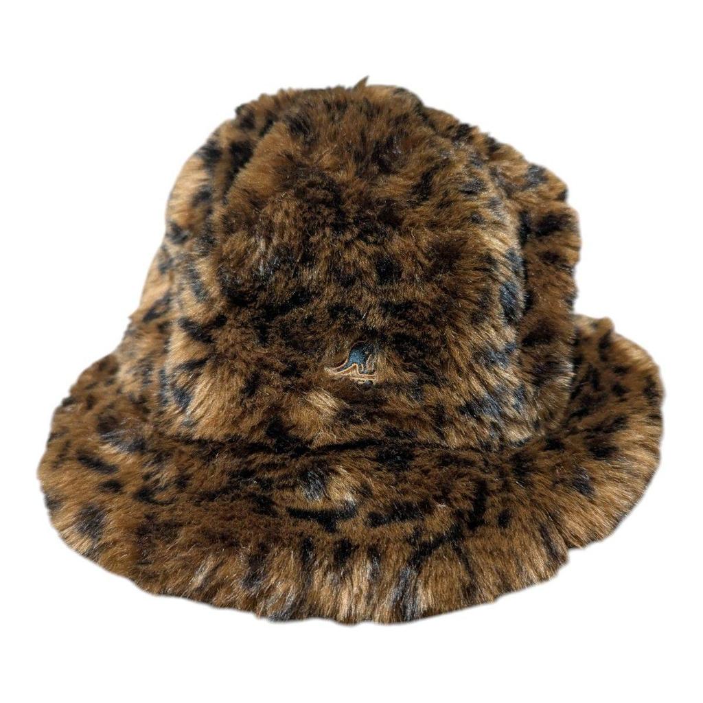 Used KANGOL Leopard pattern fur bucket hat hat leopard animal