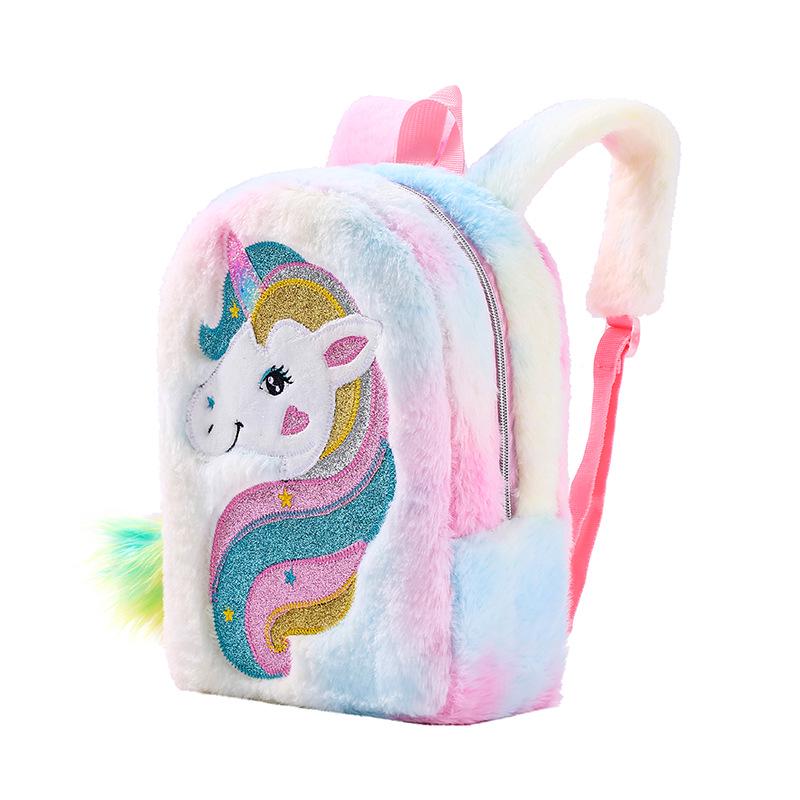 Embroidered Unicorn Plush Backpack - Large Capacity, Cute Schoolbag for Kindergarten Girls
