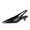 Fashion 2025 Fashion Banquet Thin Heel Shallow Mouth Women's Shoes Patent Leather Glossy Metal Head Rear Strap Thin Single Shoes Women