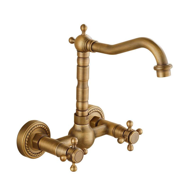 Antique Wall Mounted Basin Faucets Bathroom Black Dual Handles Bathtub Faucet Hot Cold Water Mixer Tap Household