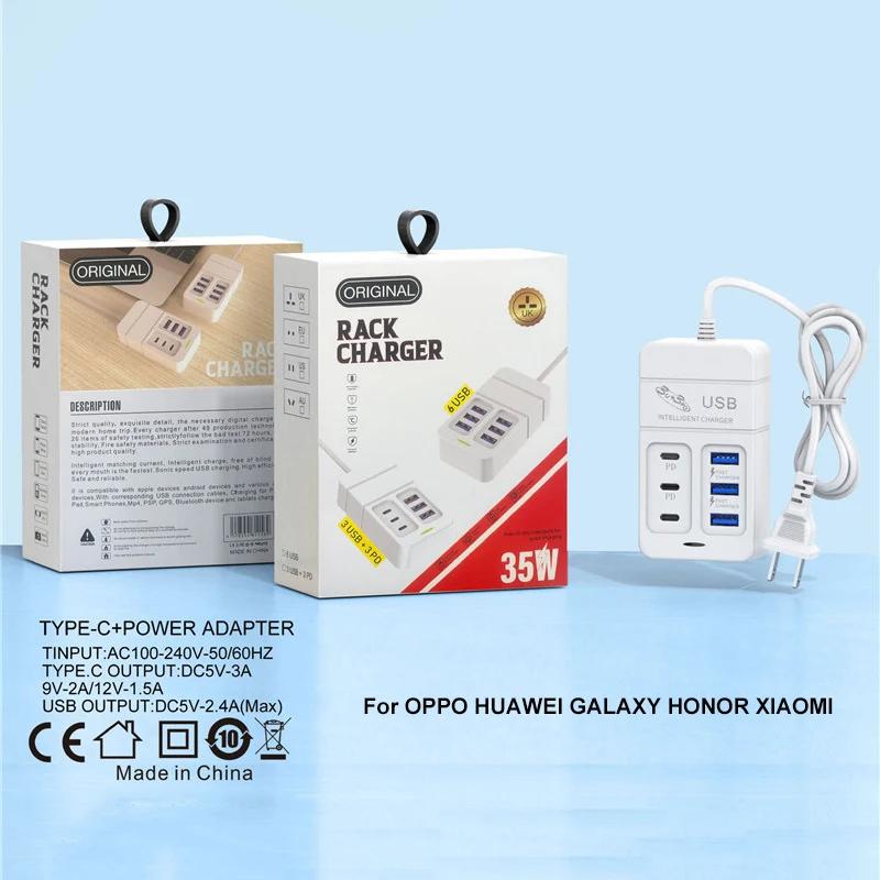 6portová víceportová USB nabíječka 35W PD Type-C mobilní telefon rychlé nabíjení rychlé nabíječky typu C nástěnná nabíječka adaptér typu C s konektorem EU/US