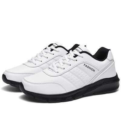 Lightweight Sports Casual Shoes for Men, Leather Waterproof Anti-Slip Running Shoes, Black White Shoes, Large Size Men's Shoes