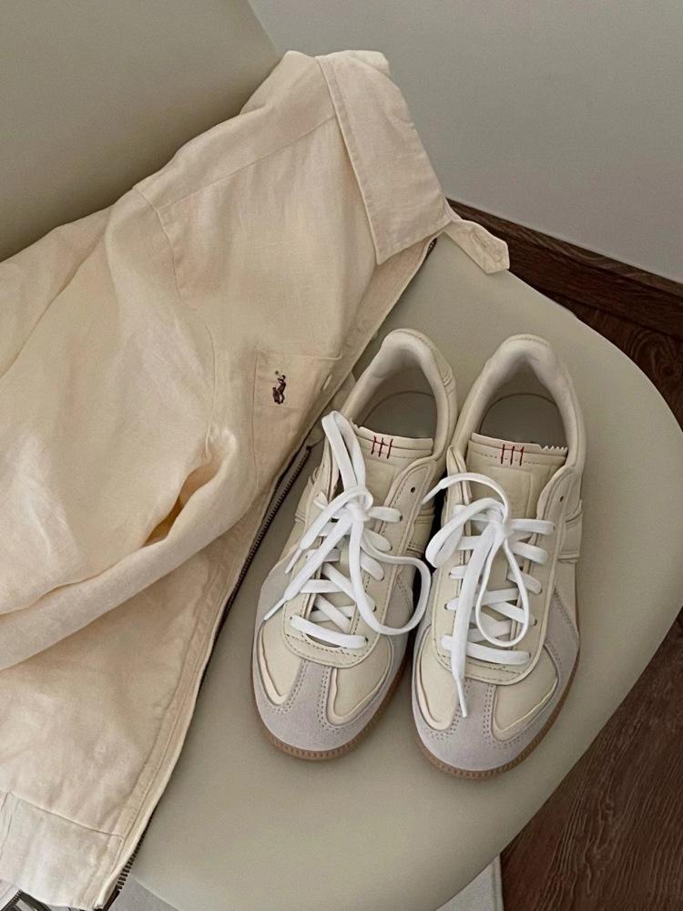 2025 spring new retro style round head color matching lace-up German training shoes versatile splicing casual Forrest Gump shoes board shoes women