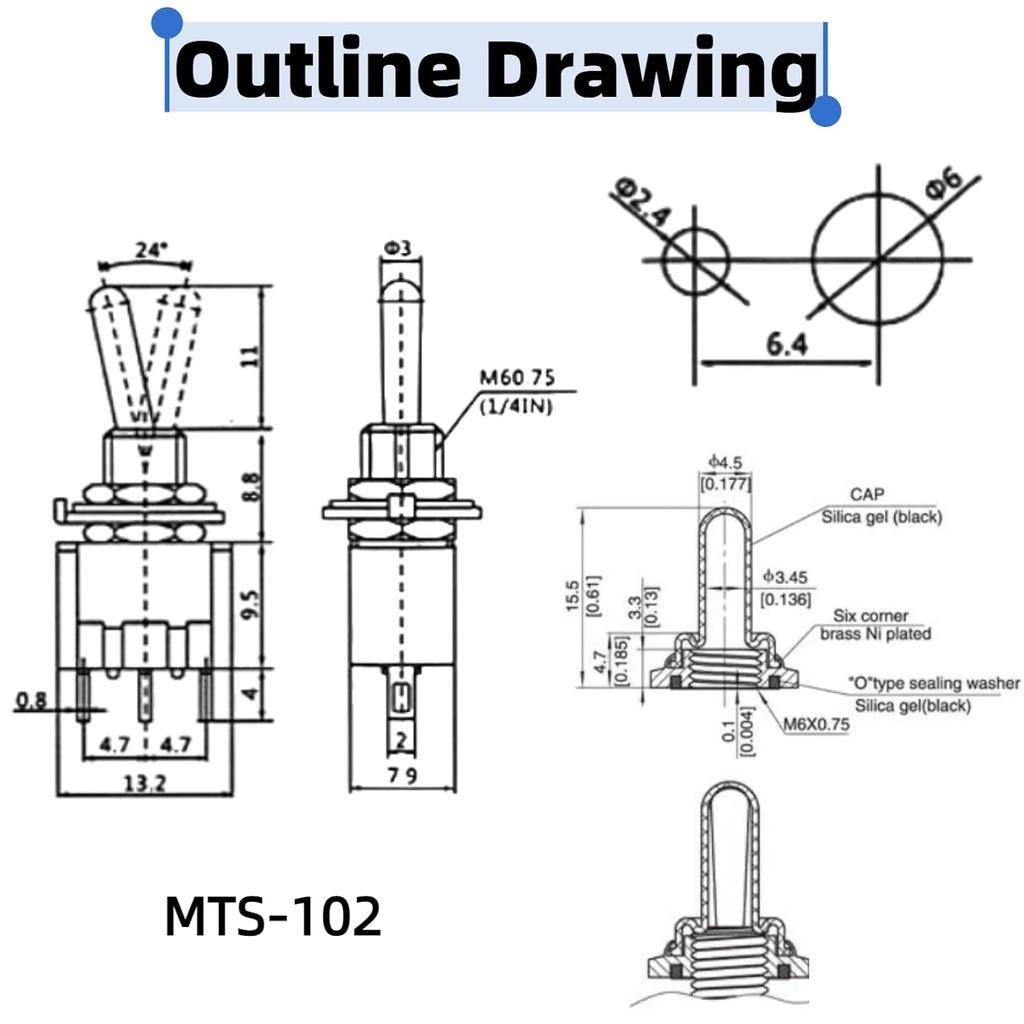 12PCS Mini Toggle Switch SPST 6A 125V Miniature ON/ON 3 Pin 2 Position Micro Rocker Switches 6 Amp 125 Volt MTS-102