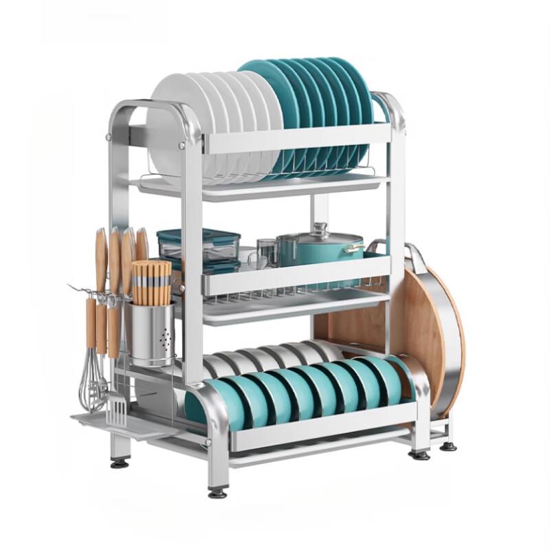3-Tier Stainless Steel Dish Drying Rack with Utensil & Cutting Board Holder