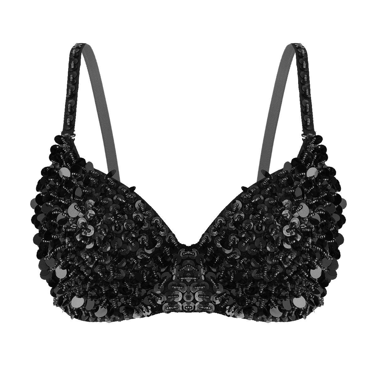 

Женское нижнее белье, бюстгальтер с мягкой подкладкой, модный бюстгальтер без косточек с блестками и блестками для клубной одежды для танца живота 34A, 34B