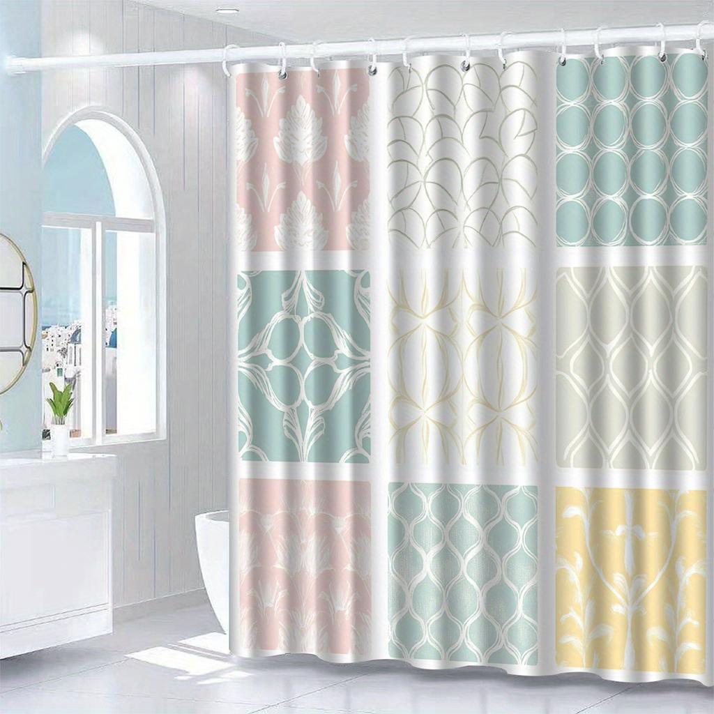 1pc Colorful Line Pattern Shower Curtain with Hooks, Bathroom Partition, Bathroom Accessories, Home Decoration
