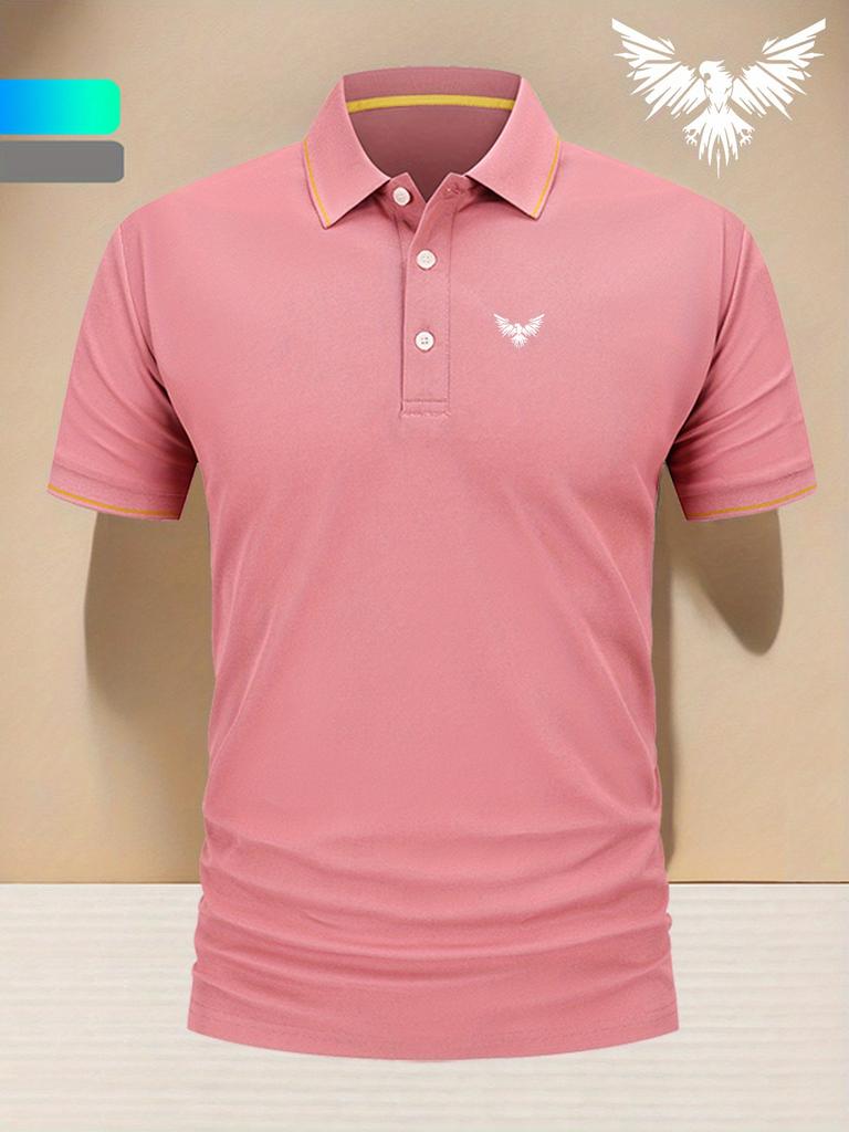 Polo Shirt for Men with Eagle Print - Breathable Short-Sleeve with a Collar Men's Work Shirts for Business Casual Daily Wear