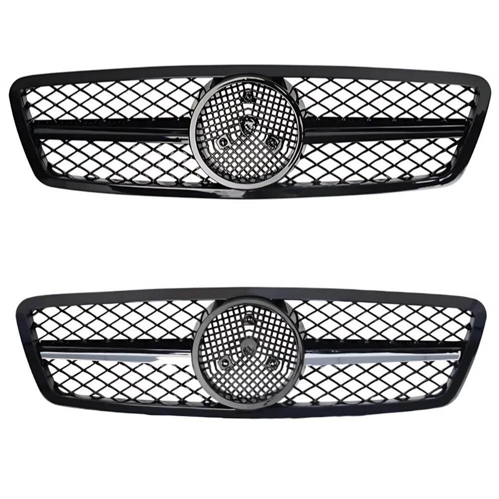 For Mercedes C-Class W203 2000-2006 Front Grill Grille Mesh ABS Black Chrome Car Grille  Tuning Accessories Facelift