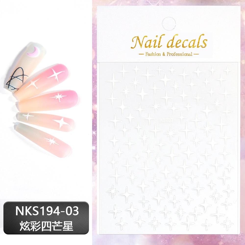 Black White Star 3D Nail Art Sticker Y2K Pentagram Self-Adhesive Decals Laser Shiny Glitters Starlight Manicure Ornaments Slider