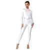 Womens Sparkle Rhinestone Dance Gymnastics Leotard Mock Neck Long Sleeve Long Pants Jumpsuit