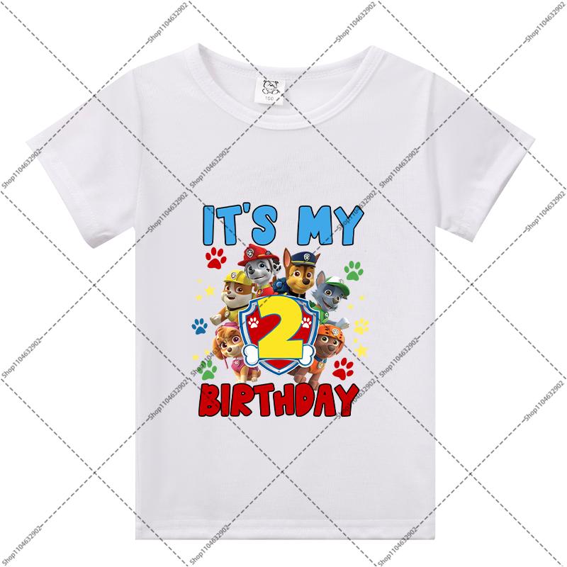 Paw Patrol Children Birthday T-shirts Cartoon Anime Numbers 1-9 Printed Tops Boys Girls Summer Clothes Kids Party T-shirt