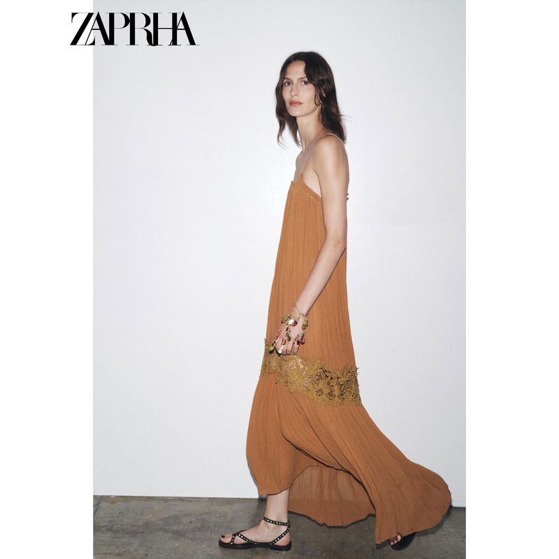 Zaprha 2025 Summer New French style Retro Advanced Wrinkle Embroidery Patchwork Sling Dress 5107269