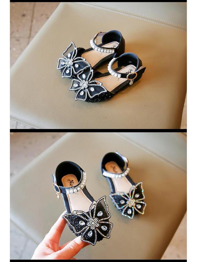 2026 Spring/Summer Girls' Korean Style Elegant Princess Shoes with Rhinestone Bow and Soft Sole